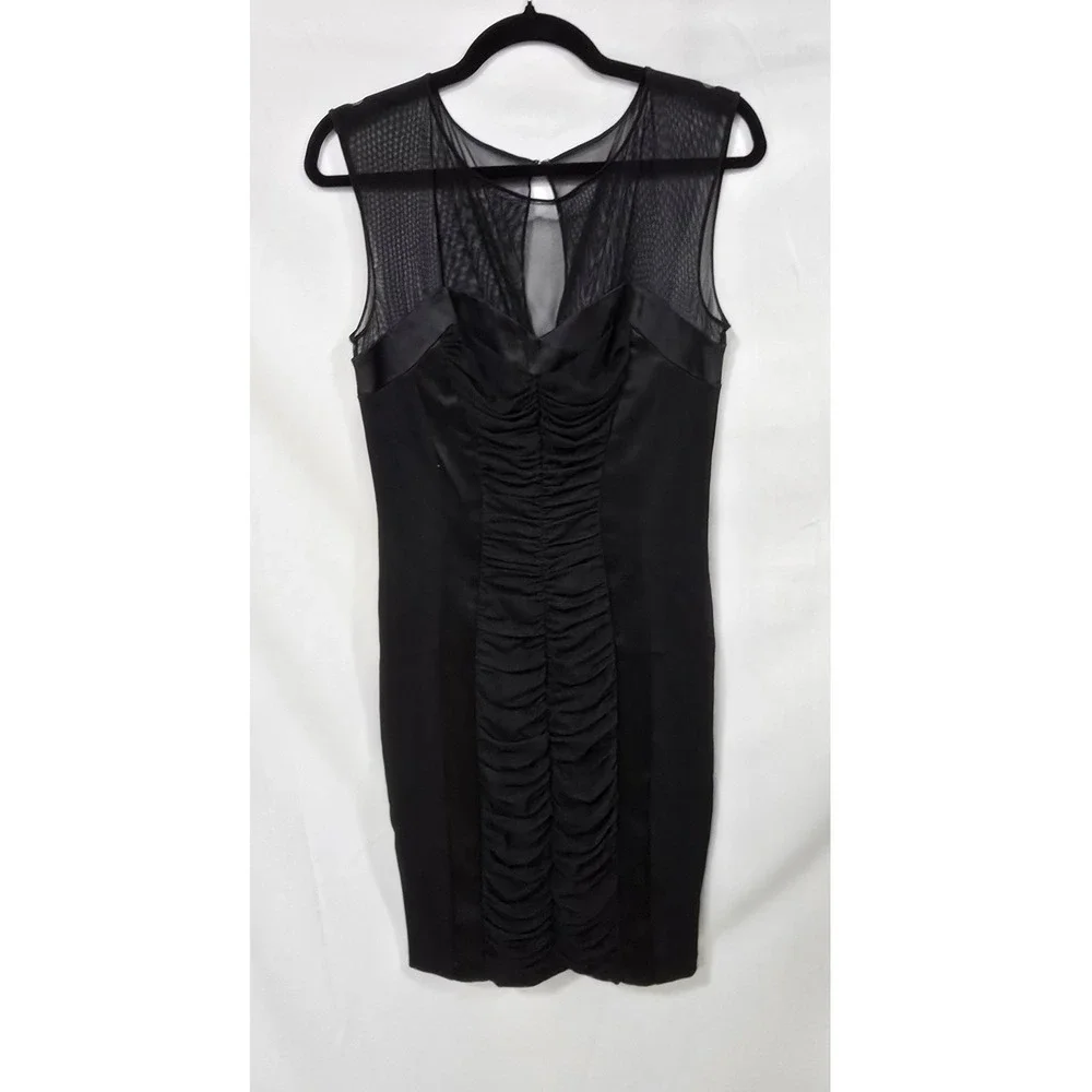 Y2K Cach's women 8 black mini dress bodycone cocktail mesh shoulders‎